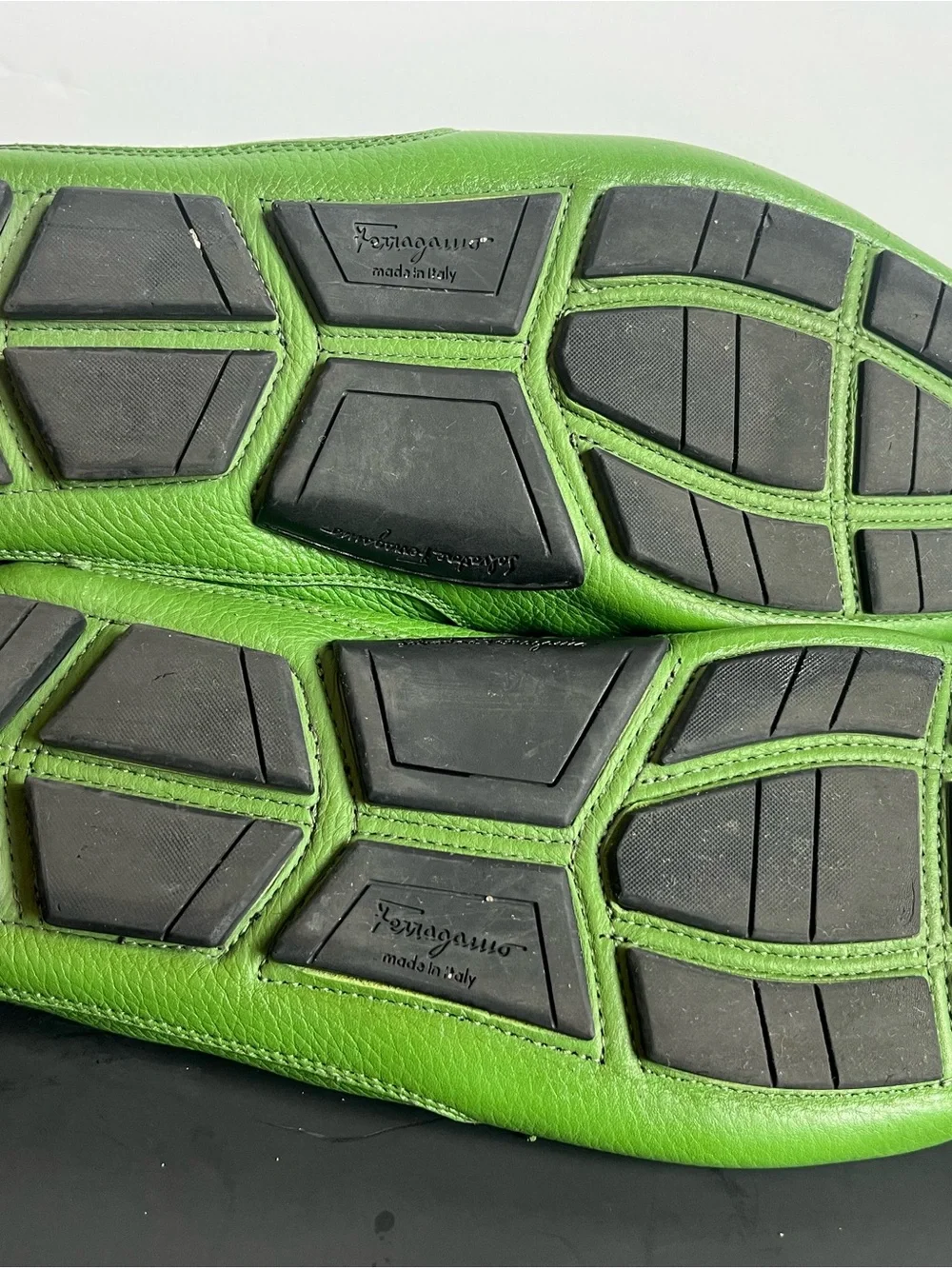 Salvatore Ferragamo Men’s Green Leather Buckle Driver Loafers Slip-On US 10 EE